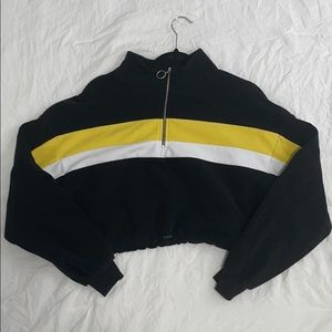 Yellow and white striped, cropped sweatshirt